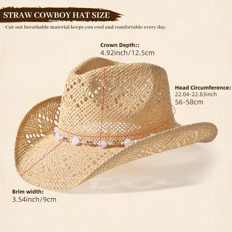 Willheoy Straw Cowboy Hat for Men Womens Straw Cowgirl Hat Summer Western Cowboy Hats with Wide Brim for Cowgirls and Cowboys - Image 5